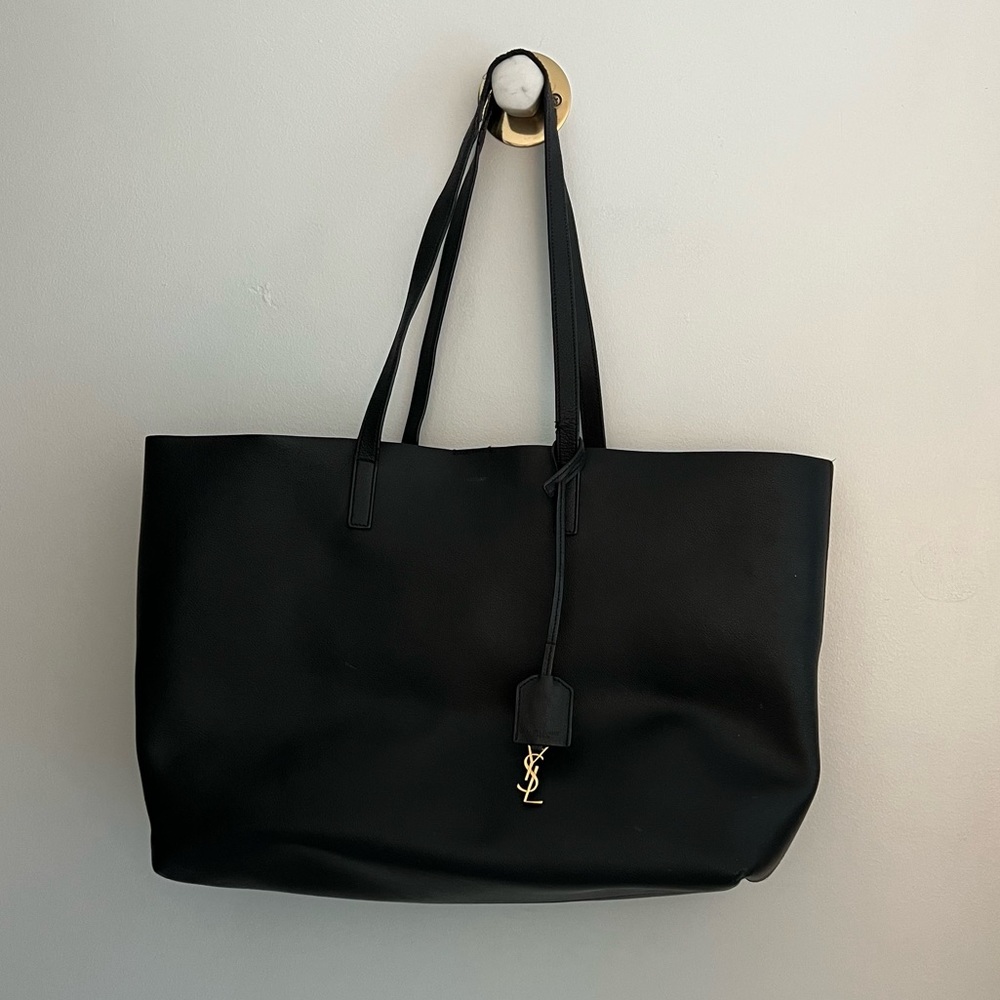 Saint Laurent Black Large Leather Shopper Tote